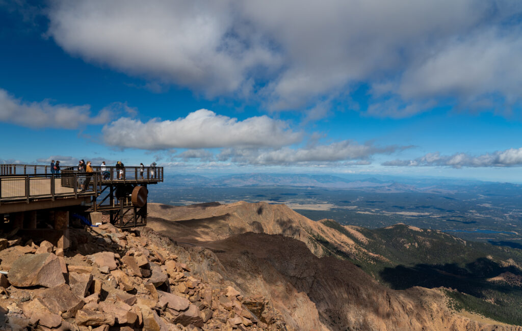 A viewing platform to view the valley below, on the summit of pikes peak,