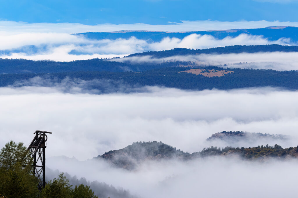 Fog and mist fill the Arkansas River Valley on a cold Colorado autumn morning